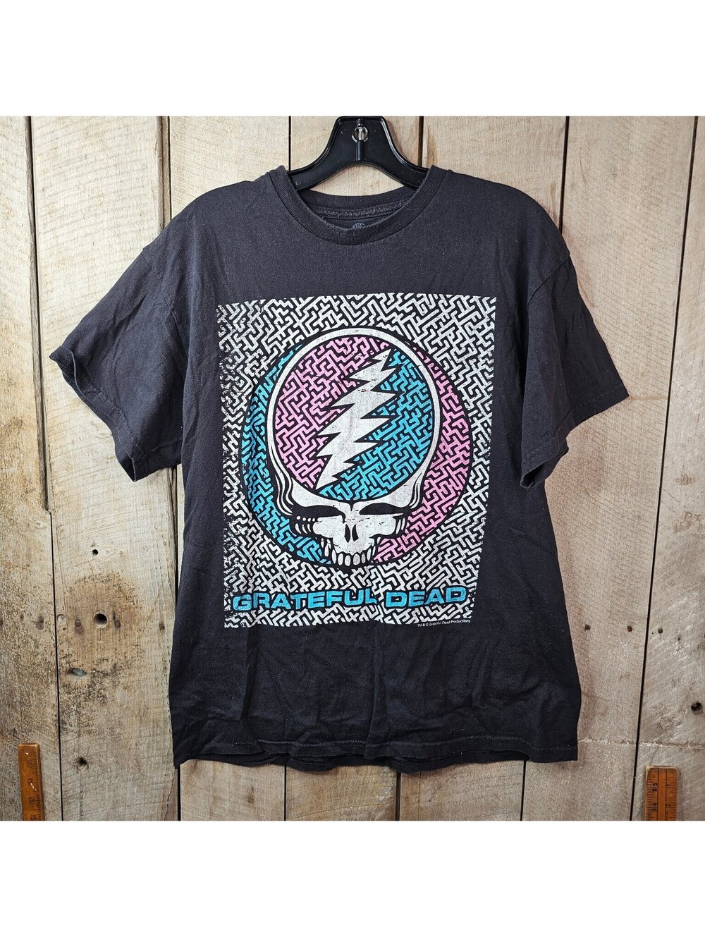 Grateful Dead Steal Your Face Labyrinth Skull T-Shirt Men's Size L Black Cotton